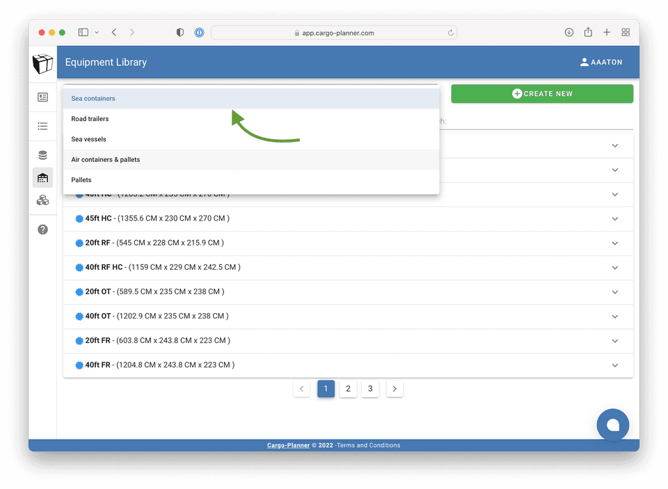 Select equipment type
