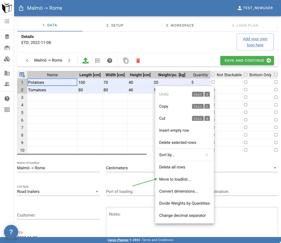 Moving cargoes between dates