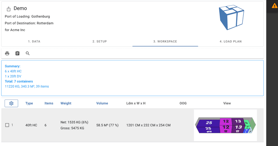 Selected container expanded