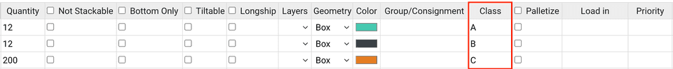 Segregation table - cargo data input column