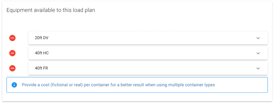 Selected container with a 40ft FR added